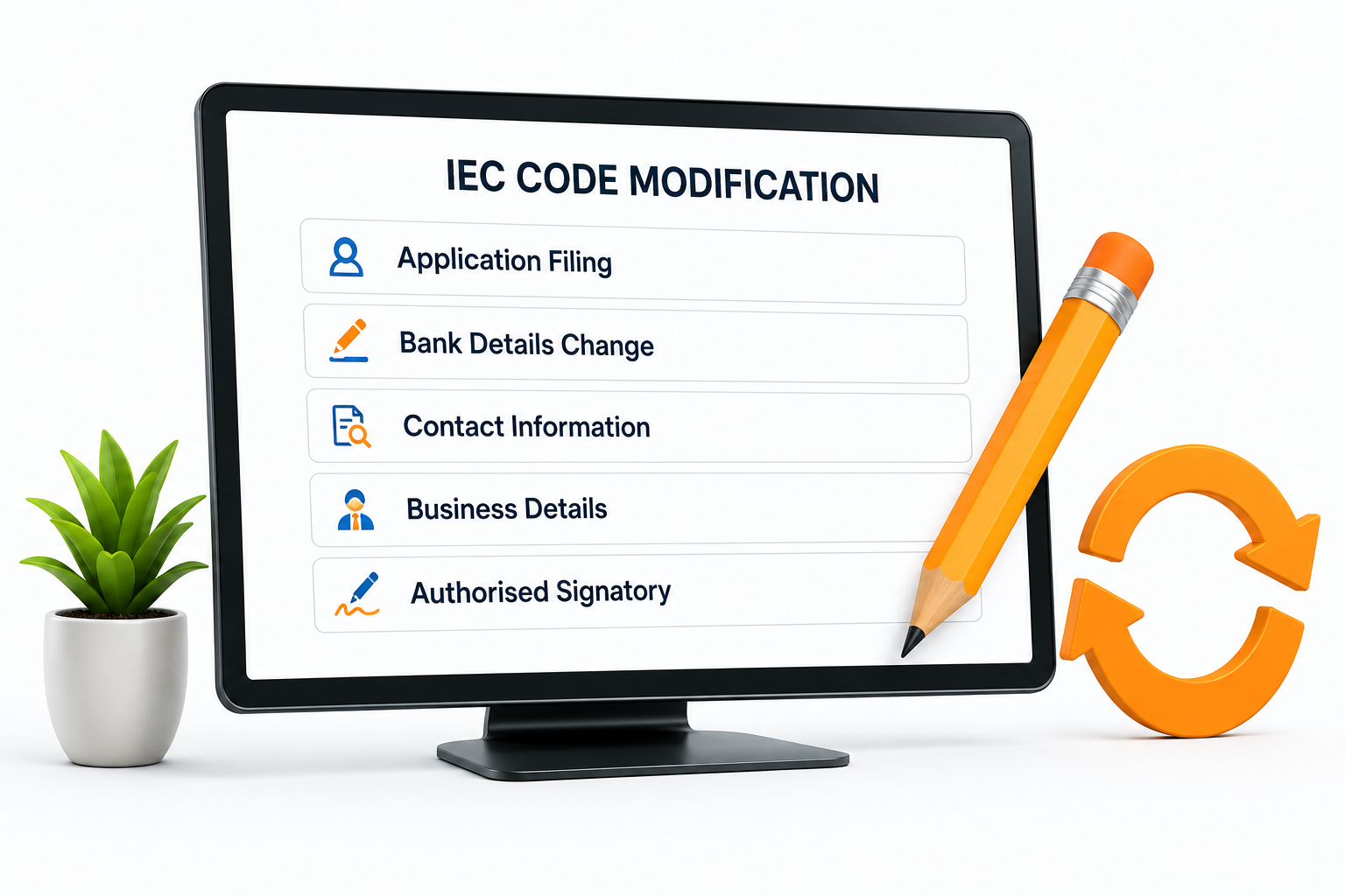 Visual representing IEC Code modification and update process on the DGFT portal